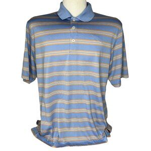 Ashworth Golf Polo Shirt Mens Large Blue Orange Short Sleeves Stripes Size Large